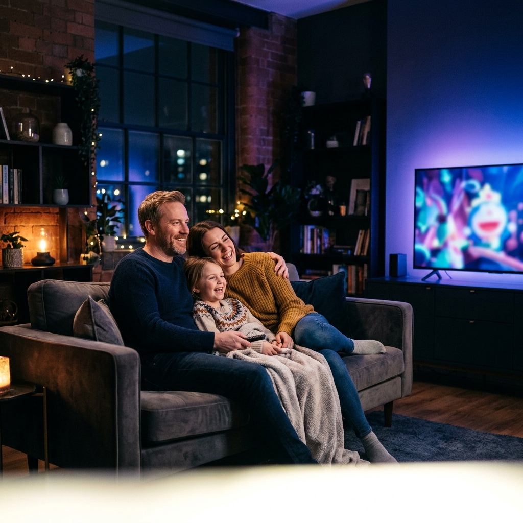 Family watching galaxotv streaming
